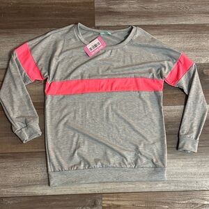 Gray & Pink Long-Sleeve Colorblock Top